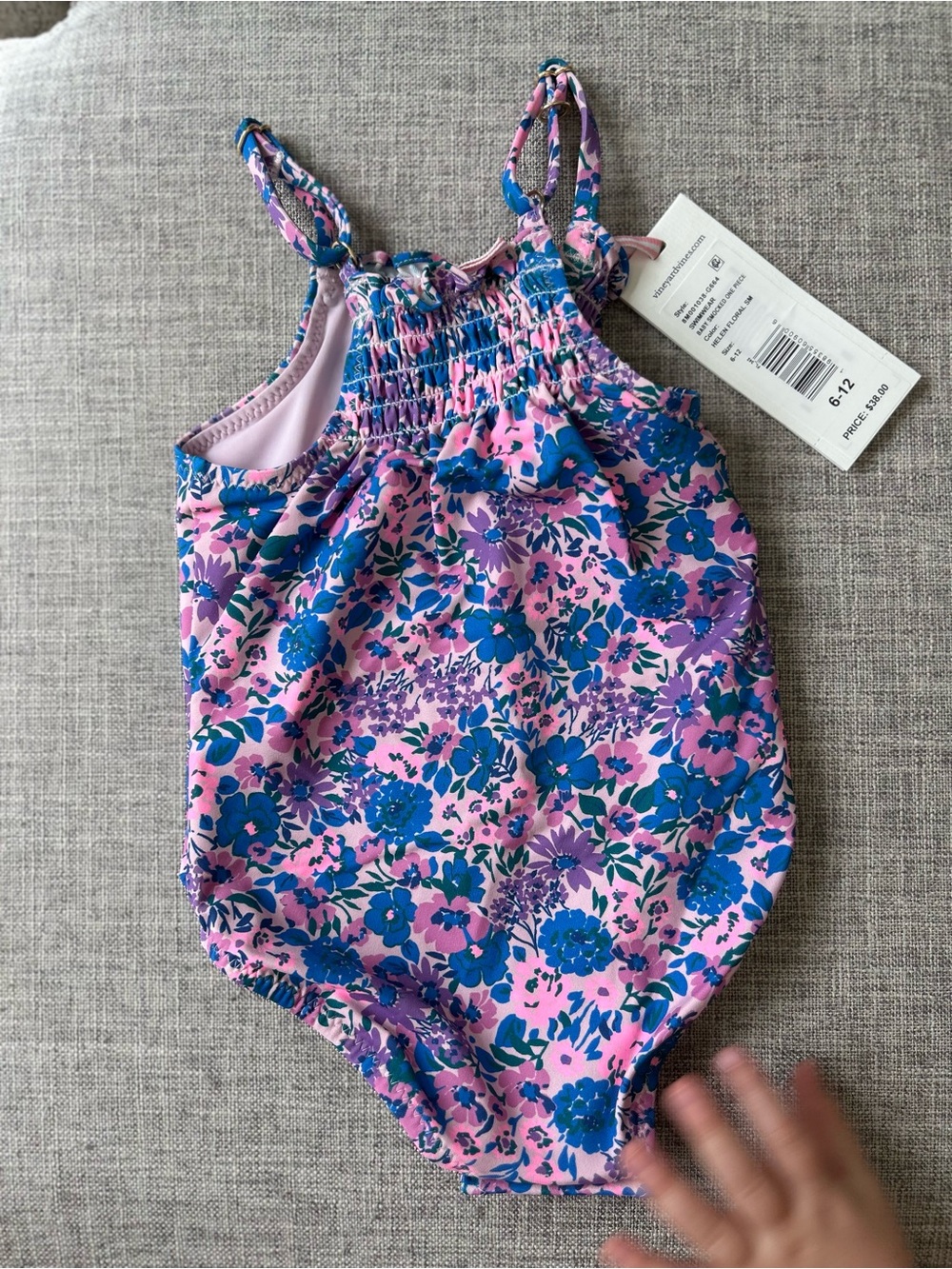 Vineyard Vines Smocked One-Piece Swimsuit-pink and blue